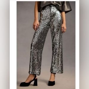 Anthropologie THE COLETTE CROPPED WIDE-LEG SEQUIN PANTS - size 28P - NWT